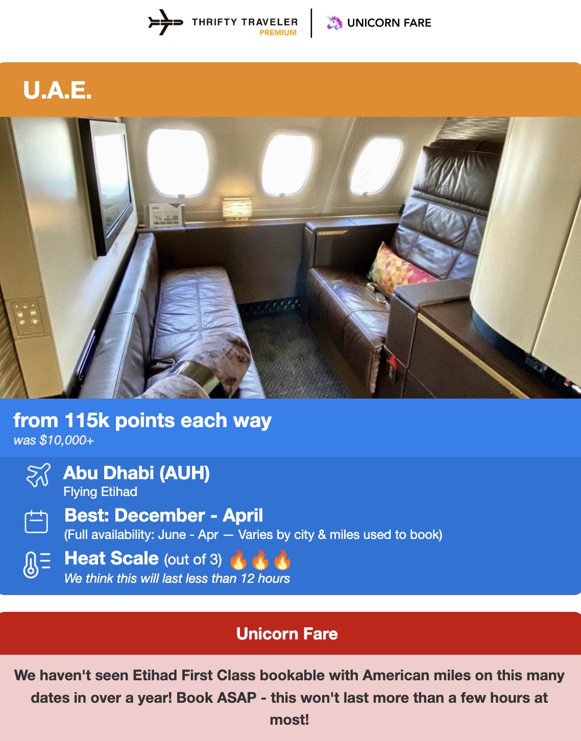 Etihad First Class flight deal availability